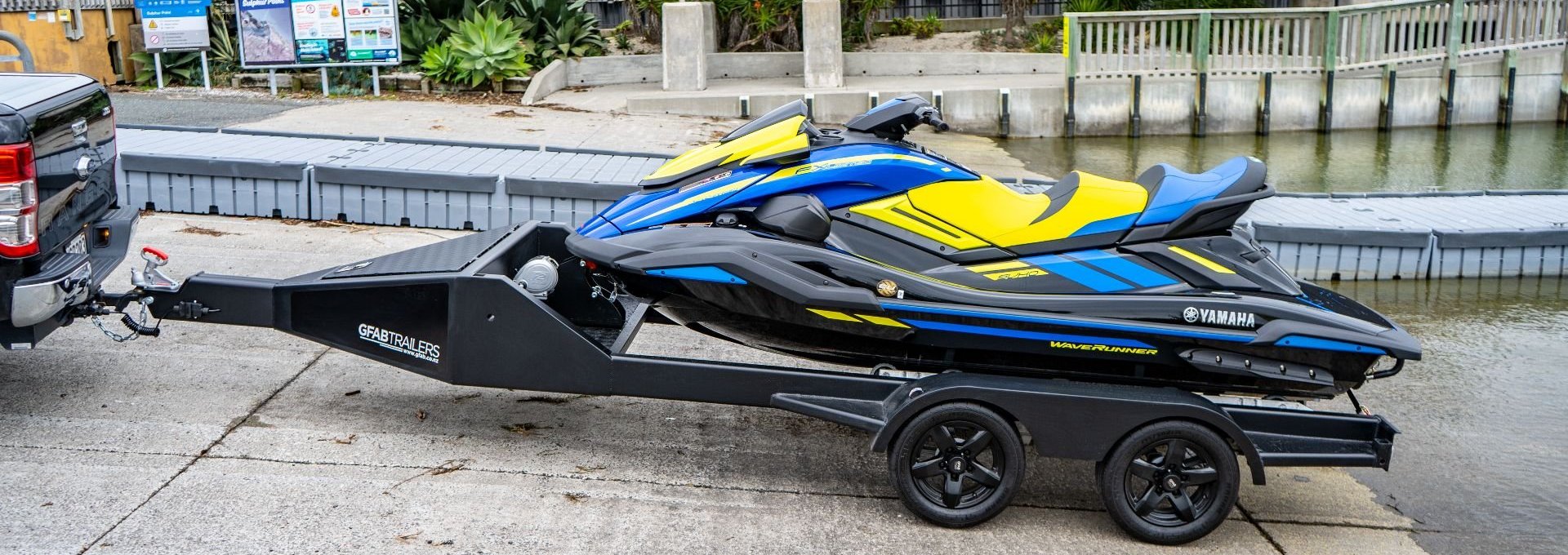 GFAB Single Sportski Trailer on a boat ramp